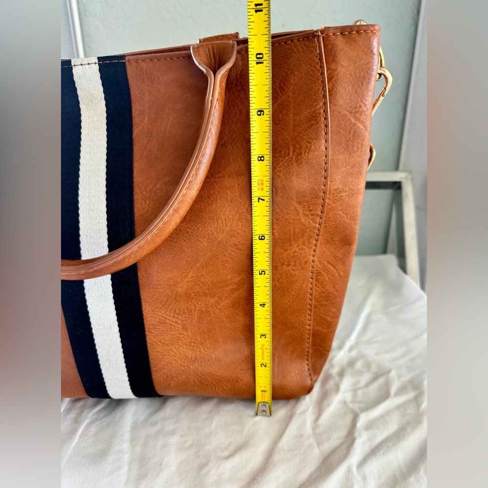 Social Threads x Motherchic Camel Stripe Tote Bag Convertible Crossbody Satchel - Picture 12 of 16